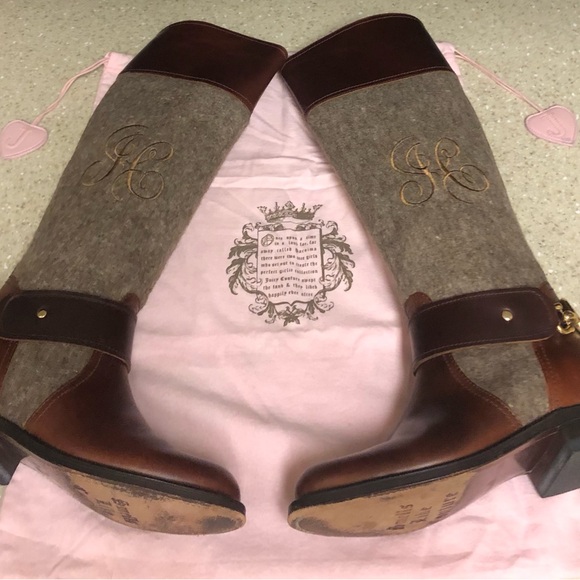 JUICY COUTURE RARE Y2K vintage tall riding boots w/dust bag embroidered JC monog - Picture 7 of 15